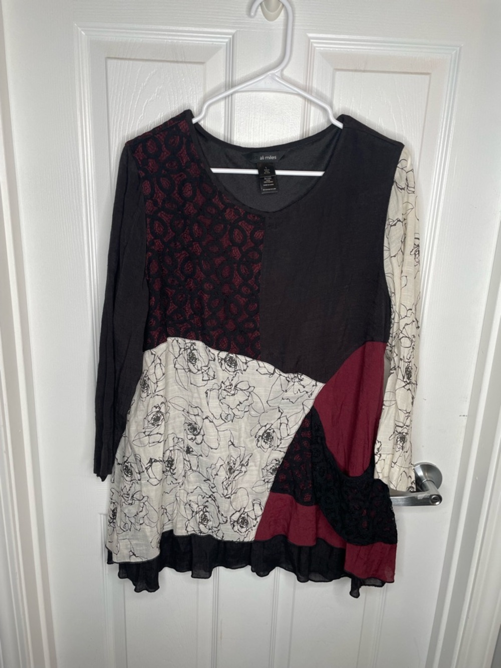 Ali Miles Mixed Media Pattern Floral Lace Art to Wear Whimsigoth Tunic L